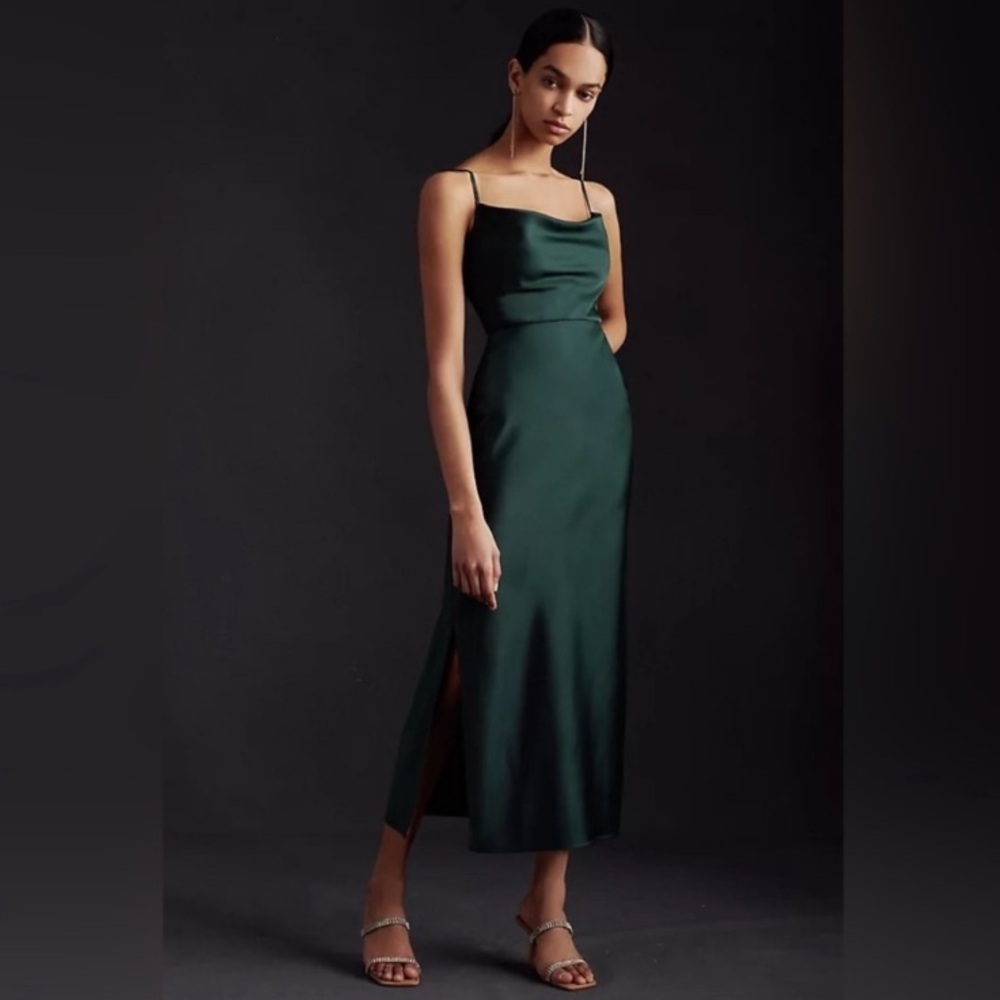 BHLDN Cali Satin Cowl Neck Dress Anthropologie